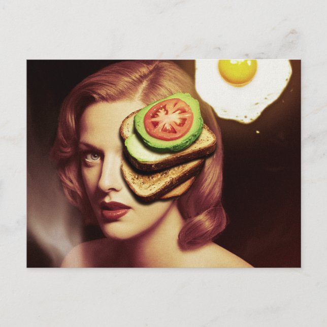 Surreal Avocado Toast and Egg Breakfast Postcard (Front)