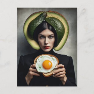 Surreal Avocado Toast and Egg Breakfast Woman Postcard