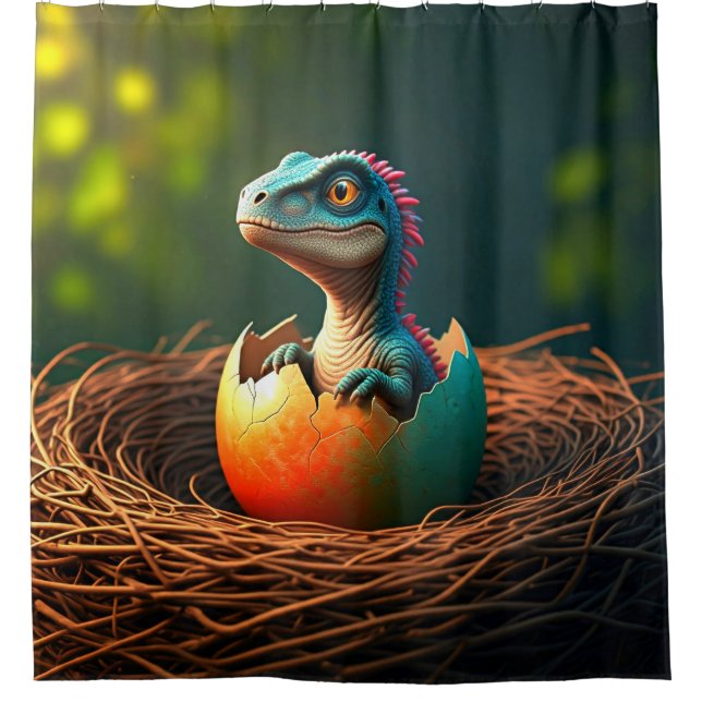 Surreal Baby Dinosaur Hatching Shower Curtain (Front)