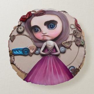 Surreal Baby Face Doll Round Pillow