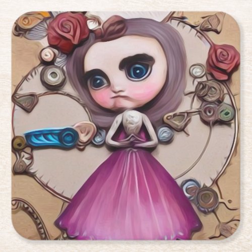 Surreal Baby Face Doll Square Paper Coaster