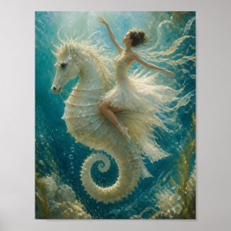 Surreal Ballerina and Seahorse Fantasy