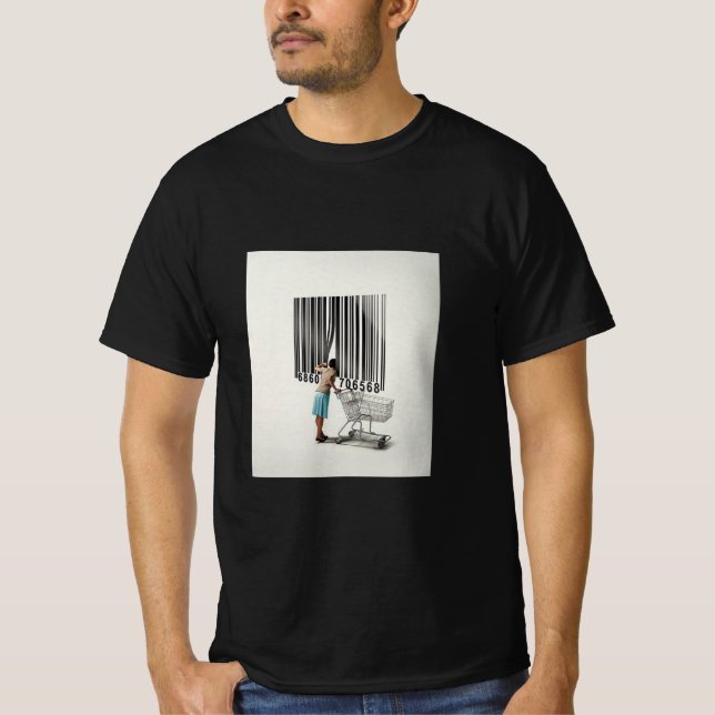 Surreal Barcode Consumer Tee – Modern Concept Art” (Front)