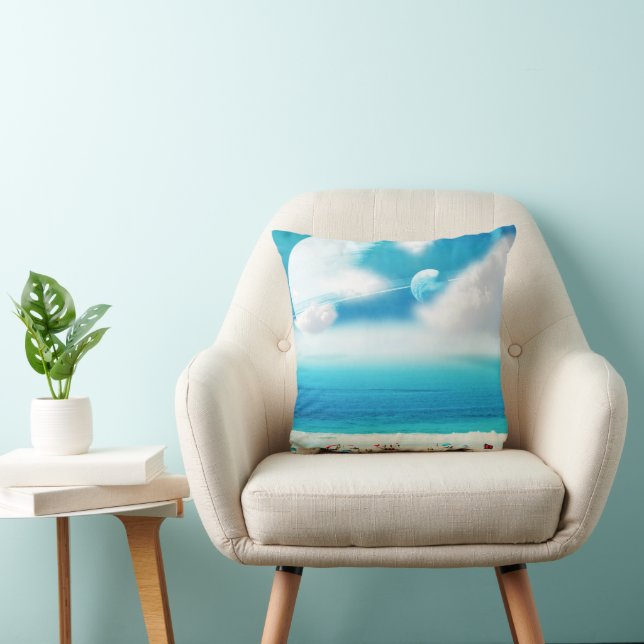 Surreal beach and space  throw pillow (Chair)