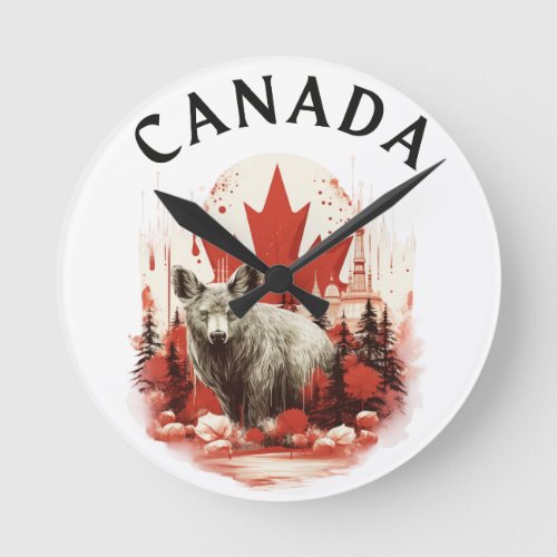 Surreal Bear Journey through the Canada Round Clock