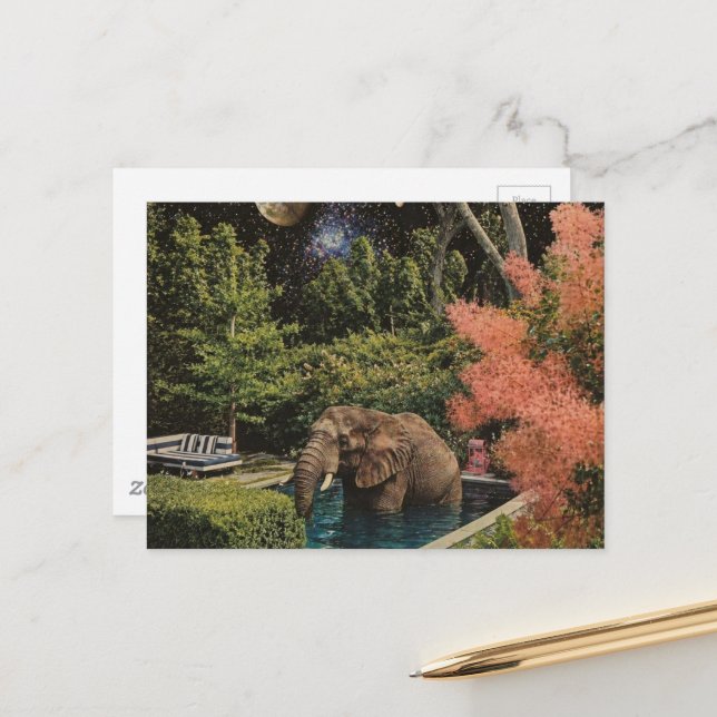 Surreal Beautiful Elephant in the pool Postcard (Front/Back In Situ)