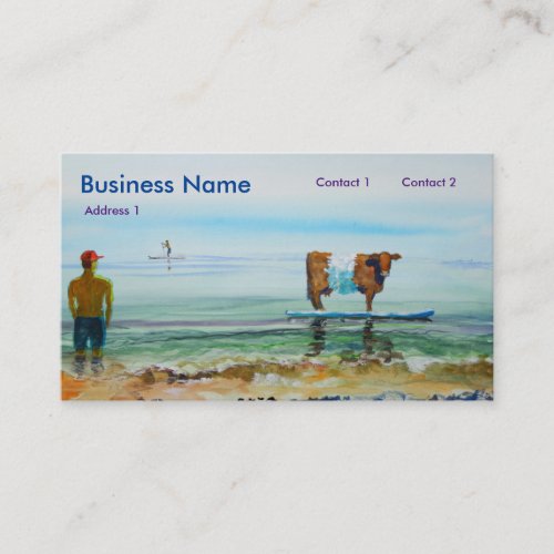 Surreal belted galloway paddleboard painting  business card