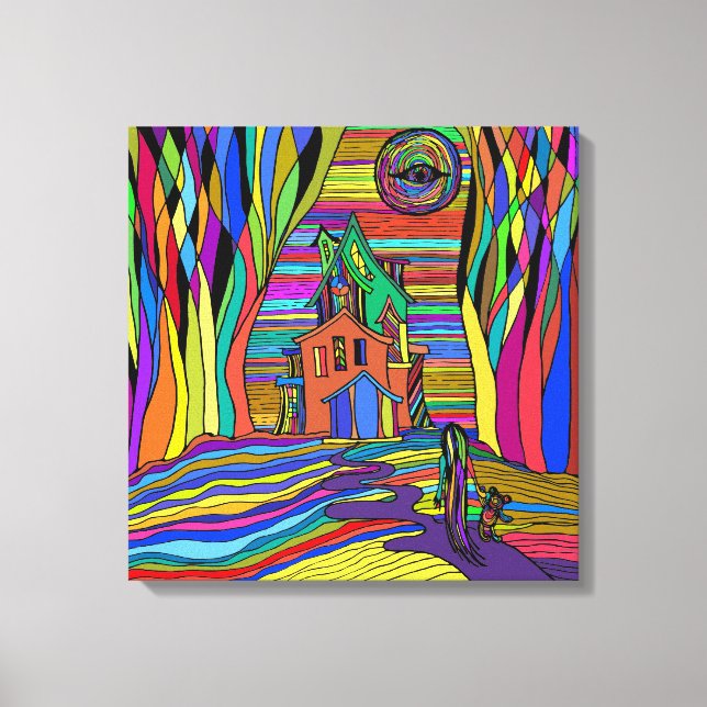 SURREAL BIG HOUSE GIRL STRETCHED CANVAS ART PRINT (Front)