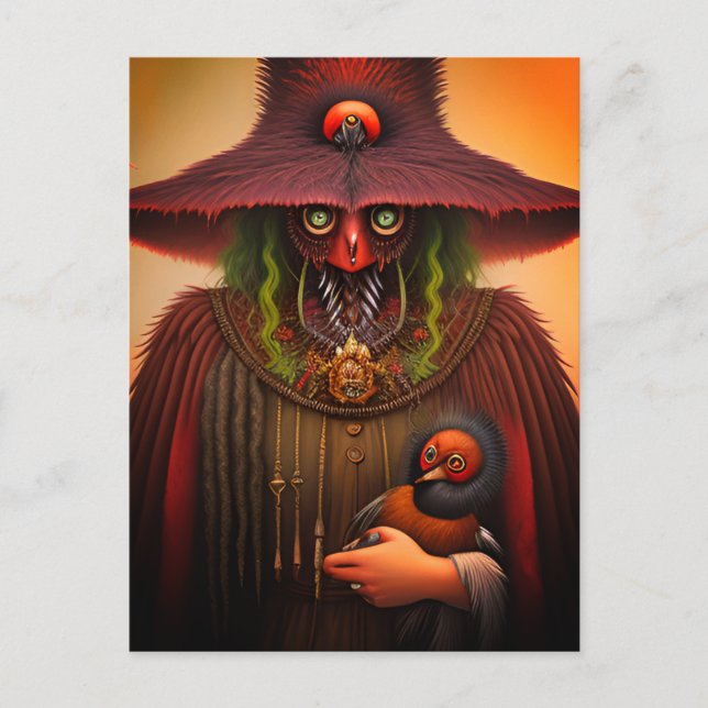 Surreal Bird Creature and Baby Postcard (Front)