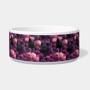 Surreal Black Cat and Pink Peony Floral Pattern Bowl