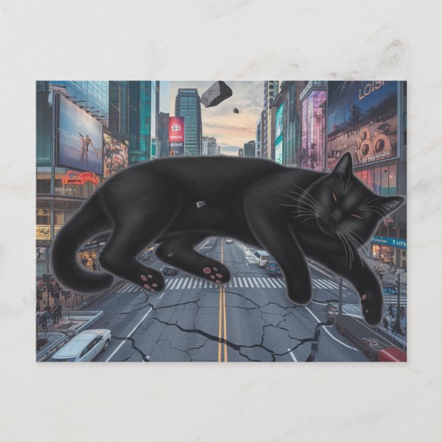 Surreal Black Cat Blocks City Street Postcard (Front)