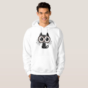 Surreal Black Cat with Big Eyes - Mystical Art Hoodie