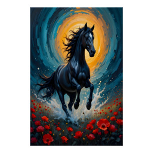 Surreal Black Horse Wall Art   Home Decor Gift