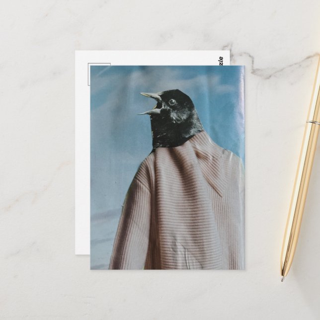 Surreal Blackbird Collage Postcard (Front/Back In Situ)