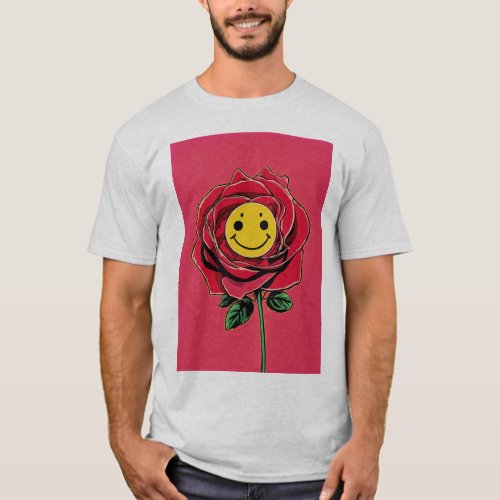 Surreal Bloom Smiling Rose Minimal Vector Tee