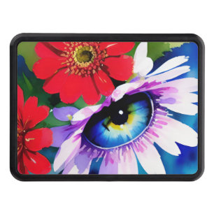 Surreal Blue Eye Pink Flower & Red Zenias Hitch Cover