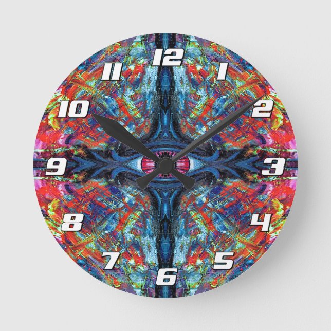 Surreal Blue Trippy Eye Visionary Art Round Clock (Front)