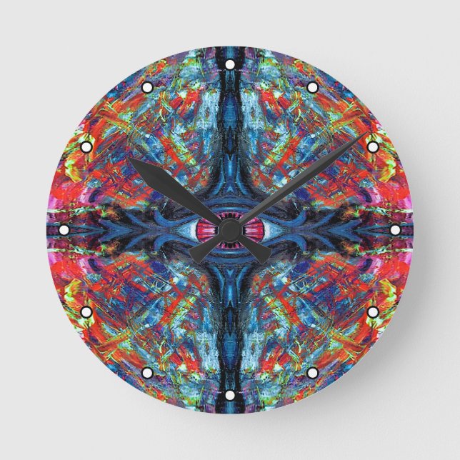 Surreal Blue Trippy Eye Visionary Art Round Clock (Front)
