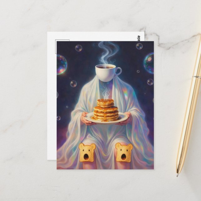 Surreal Breakfast pancakes ghost with coffee toast Postcard (Front/Back In Situ)