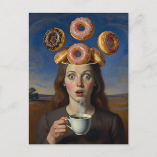 Surreal Breakfast Series Donuts and  Coffee Woman  Postcard