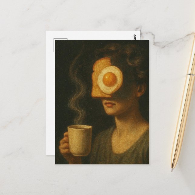 Surreal Breakfast Woman Toast Egg and Coffee Postcard (Front/Back In Situ)