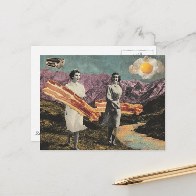 Surreal Breakfast Women Sunny Side Up Egg Postcard (Front/Back In Situ)