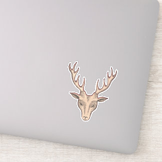 Surreal Brown Deer Head Black Etched Face Antlers Sticker