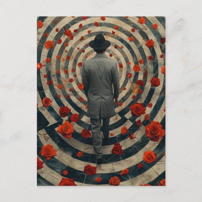 Surreal Business Man Red Roses Tunnel Collage Postcard (Front)