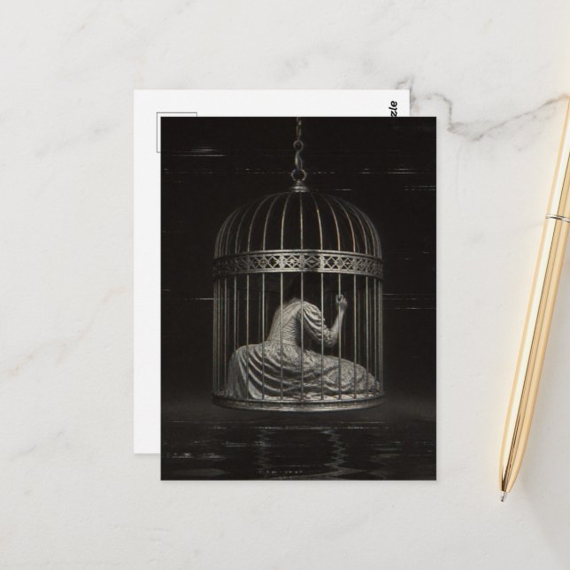 Surreal Caged Person Dark Fantasy Postcard (Front/Back In Situ)