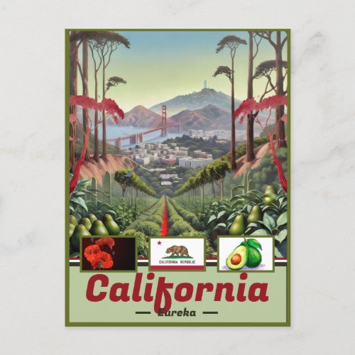 Surreal California Dreamscape State Emblem Postcard