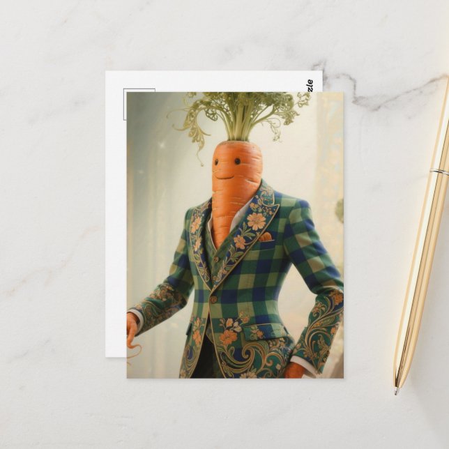 Surreal Carrot in a Suit Postcard (Front/Back In Situ)
