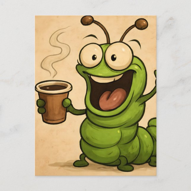 surreal cartoon style over caffeinated caterpillar postcard (Front)