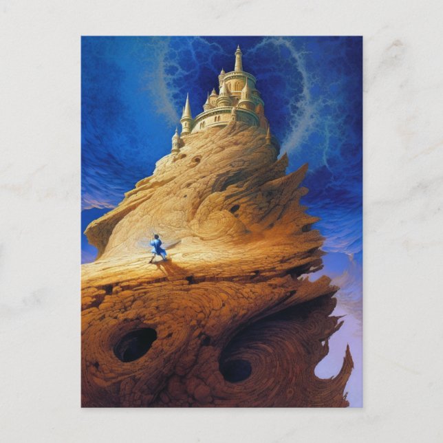Surreal Castle On Mountain Landscape Fantasy Art Postcard (Front)