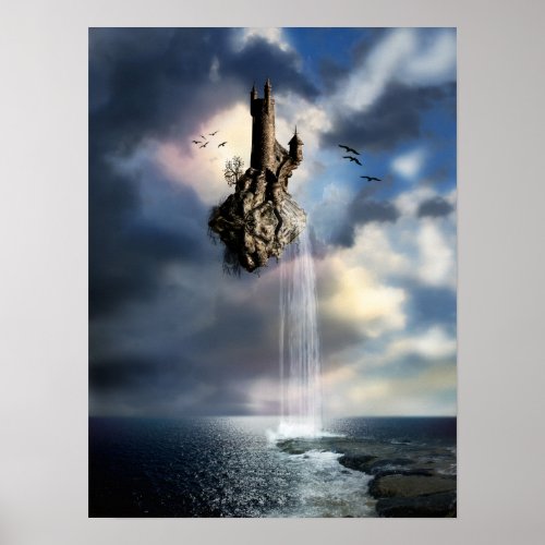 Surreal Castle Waterfall Poster