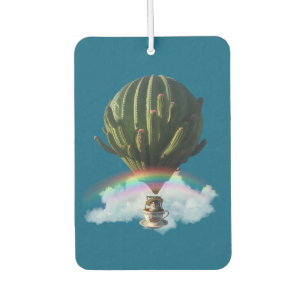 Surreal Cat Hot Air Balloon with Cactus & Rainbow Air Freshener