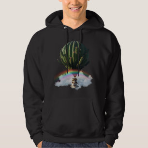 Surreal Cat Hot Air Balloon with Cactus & Rainbow Hoodie