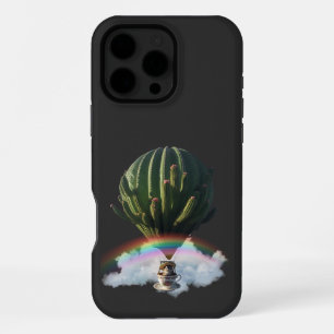 Surreal Cat Hot Air Balloon with Cactus & Rainbow iPhone 16 Pro Max Case