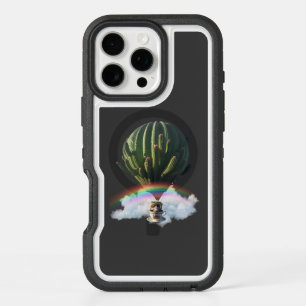 Surreal Cat Hot Air Balloon with Cactus & Rainbow iPhone 16 Pro Max Case