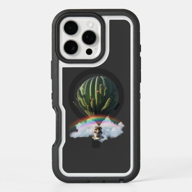 Surreal Cat Hot Air Balloon with Cactus & Rainbow Otterbox iPhone Case (Back)