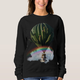 Surreal Cat Hot Air Balloon with Cactus & Rainbow Sweatshirt
