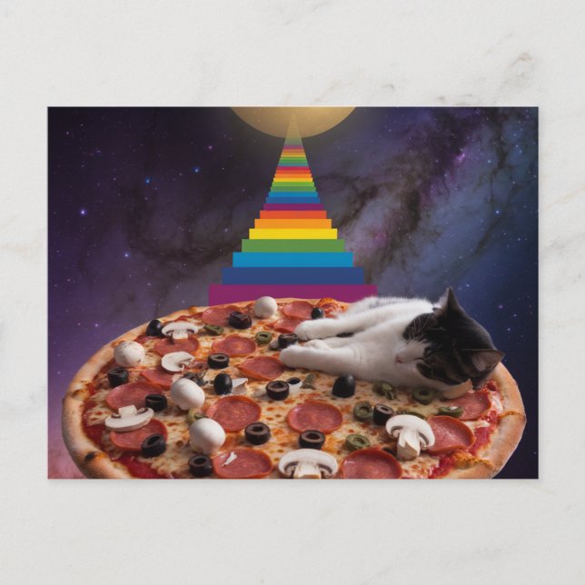 Surreal Cat Sleeping on a Pizza Postcard (Front)