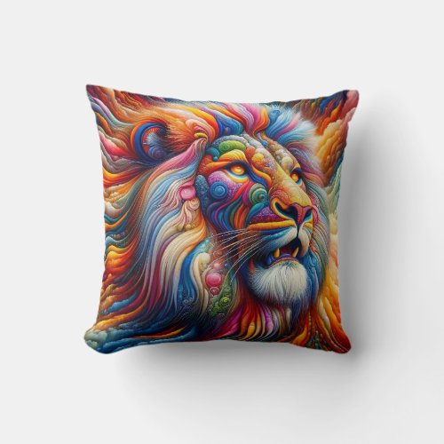 Surreal Celestial Lion Throw Pillow
