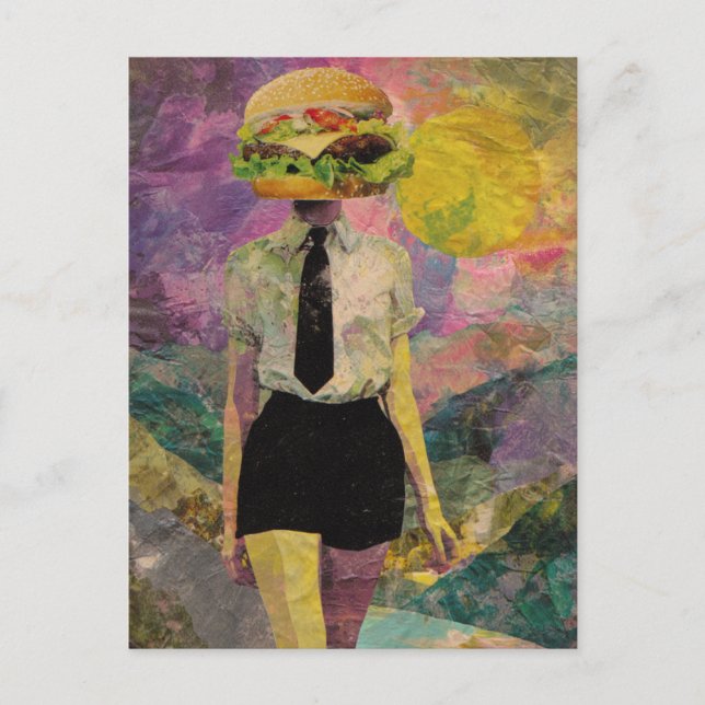 Surreal Cheeseburger Woman Mixed Media Postcard (Front)