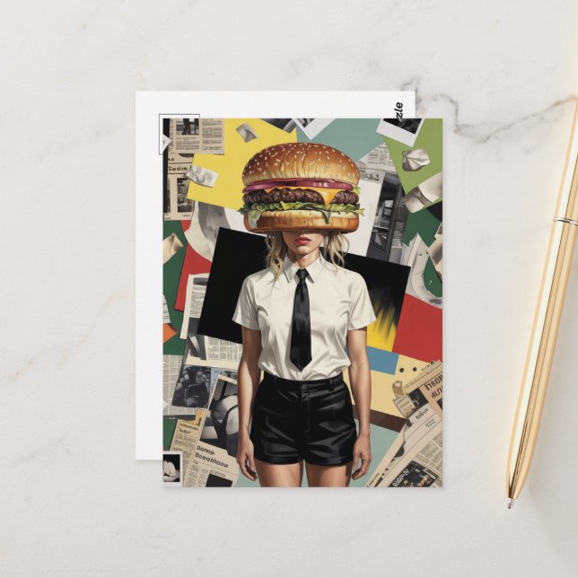 Surreal Cheeseburger Woman Postcard (Front/Back In Situ)