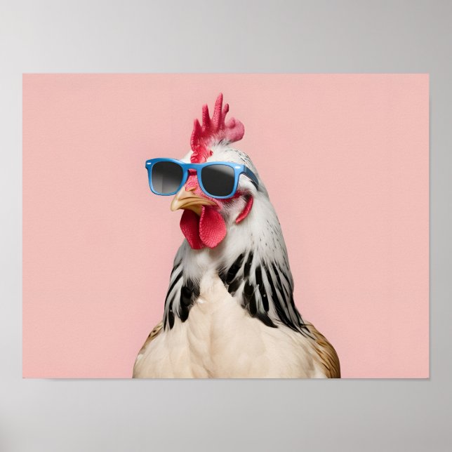 Surreal Chicken Hen in Sunglasses Poster (Front)