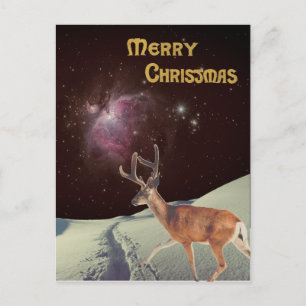 Surreal Christmas reindeer in space Postcard