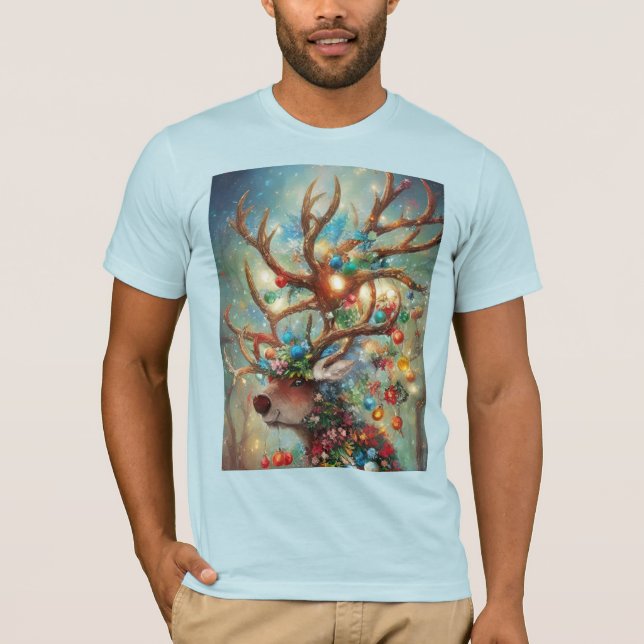Surreal Christmas Reindeer With Ornaments & Lights T-Shirt (Front)