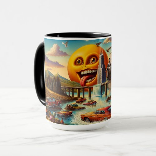 Surreal Cityscape with Anthropomorphic Sun  Mug