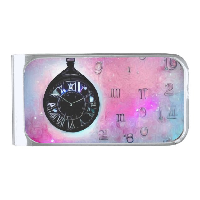 Surreal Clock Ornament Silver Finish Money Clip (Front)