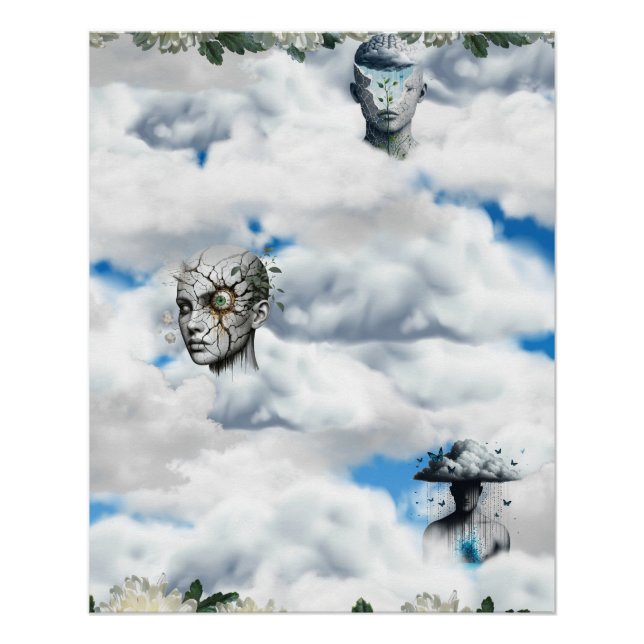 Surreal Cloud Portraits with Cracked, Serene, and  Poster (Front)